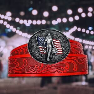 American Crush - Red Cowgirl + USA  Flag Belt Buckle